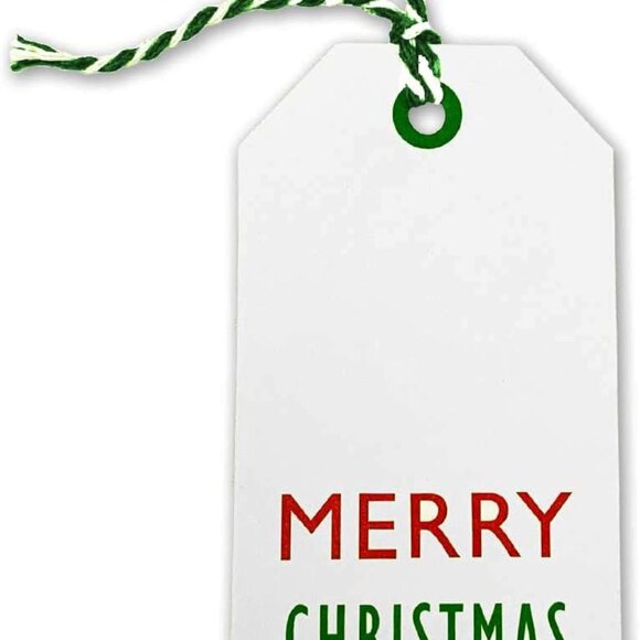 Green Tags for Gift Wrapping and Labeling Xmas on White Kraft 25 PCS with Pre-St - Picture 1 of 9